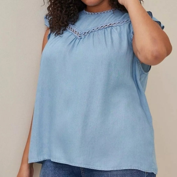 Torrid Denim Flutter Sleeve Top - Picture 1 of 4